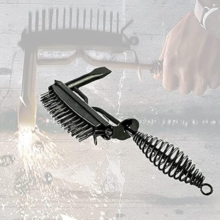 2 In 1 Design Welding Chipping Hammer with Coil Spring Handle and Wire Brush Welding Premium Brush and Chipping Hammer Combo