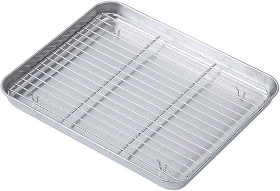 Baking Sheets and Racks Set (Pan+ Rack) Stainless Steel Baking Pan Chef Cookie Sheet with Wire Rack Set for Oven and Dishwasher Cooling Rack Set (Silver)