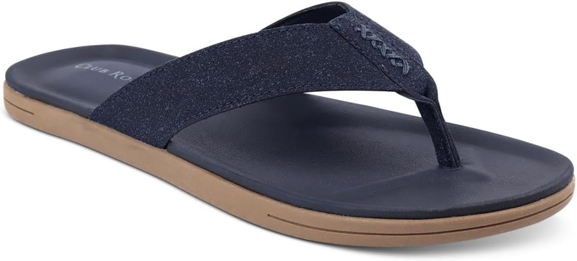 CLUBROOM Mens Navy 1 Strap Padded Riley Round Toe Slip On Flip Flop Sandal 12 M, Blue