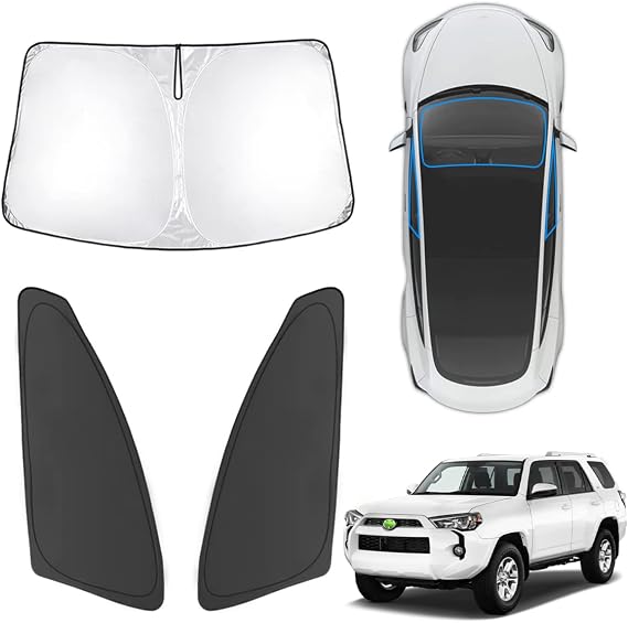 Karltys 3PCS Windshield Sun Shade for 2010-2025 Toyota 4Runner, 210T Reflective Front and Side Window Sunshade Cover Custom Fit 4-Runner, Foldable Sun Visor Protector Blocks Heat UV Rays