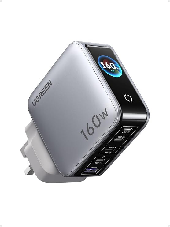 UGREEN 160W USB C Charger Nexode Pro 5-Port Fast Charger GaN Smart Display | & Touch Control, 140W PD 3.1 USB C Charging Station for MacBook Pro/Air, iPad Pro, iPhone 17/16/15, Galaxy S26/S25，etc