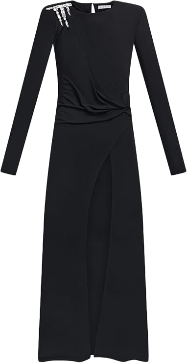 Crystal Cluster Draped Long Sleeve Gown