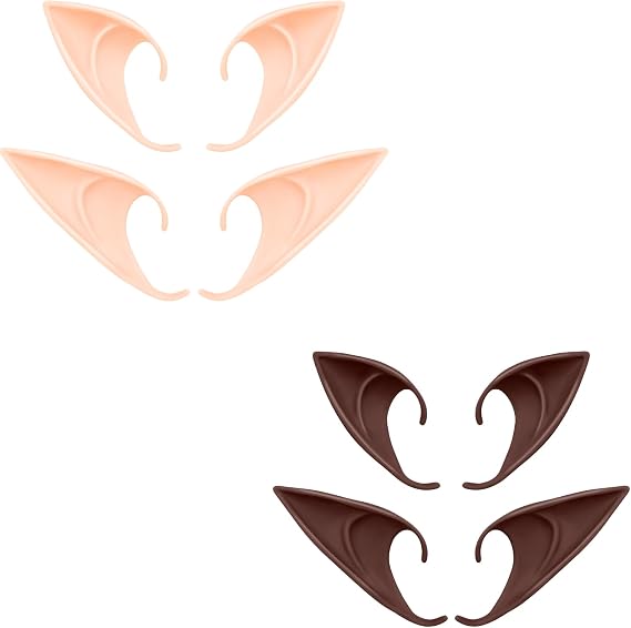 2 Pairs Skin Color and 2 Pairs Brown Elf Ears - Anime Party Dress Up Costume Makeup Masquerade Accessories Halloween Elven Vampire Fairy Ears