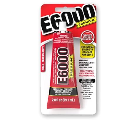 E6000 Premium Industrial Strength Contact Adhesive - Permanent, Waterproof, Extreme Flexibility for Indoor/Outdoor Use - Safe On PVC, Acrylic, Fiberglass, Wood, Metal, Fabric, Ceramic, Glass, Cement