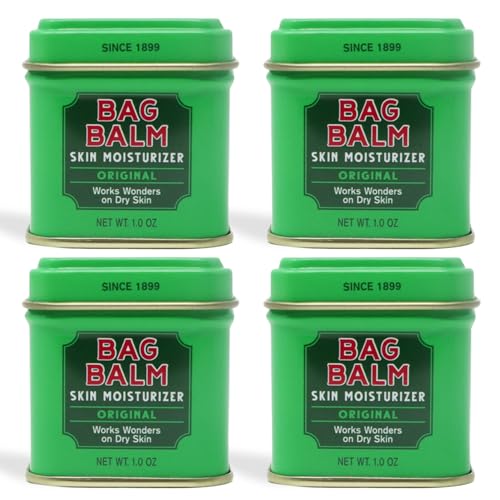 Bag Balm Vermont's Original Ointment, 1 Ounce Tin Pack of 4, Moisturizing Ointment for Dry Skin that can Crack Split or Chafe on Hands Feet Elbows Knees Shoulders and More
