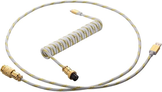 CableMod Pro Coiled Keyboard Cable (Midas Foil White, USB A to USB Type C, 150cm)