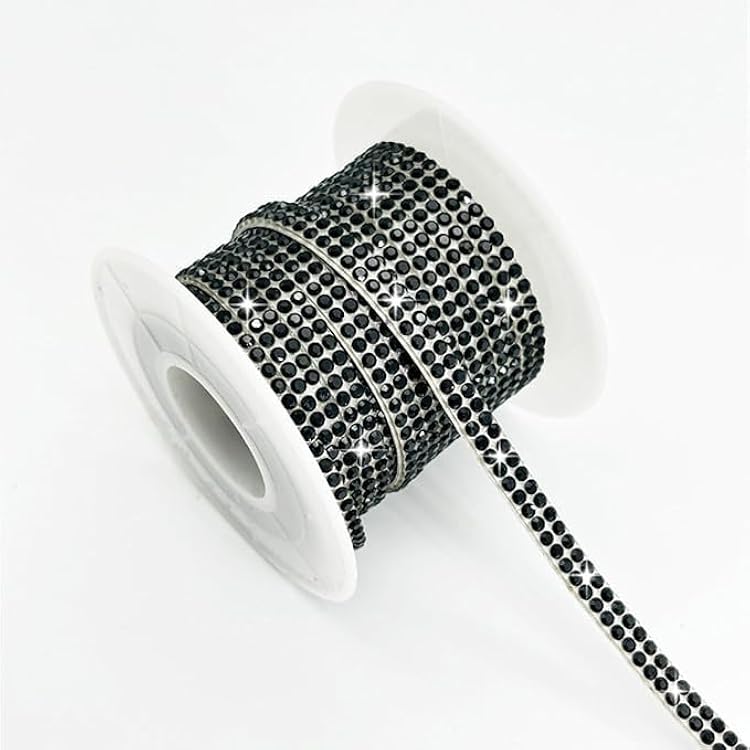 1 Roll Rhinestone Diamond Ribbons 5 Yard, Self-Adhesive Glass Rhinestone Strips, Black, Hot Stamping Diamond Sticker Tape for Glitter Shoes Clothes, 0.4CM