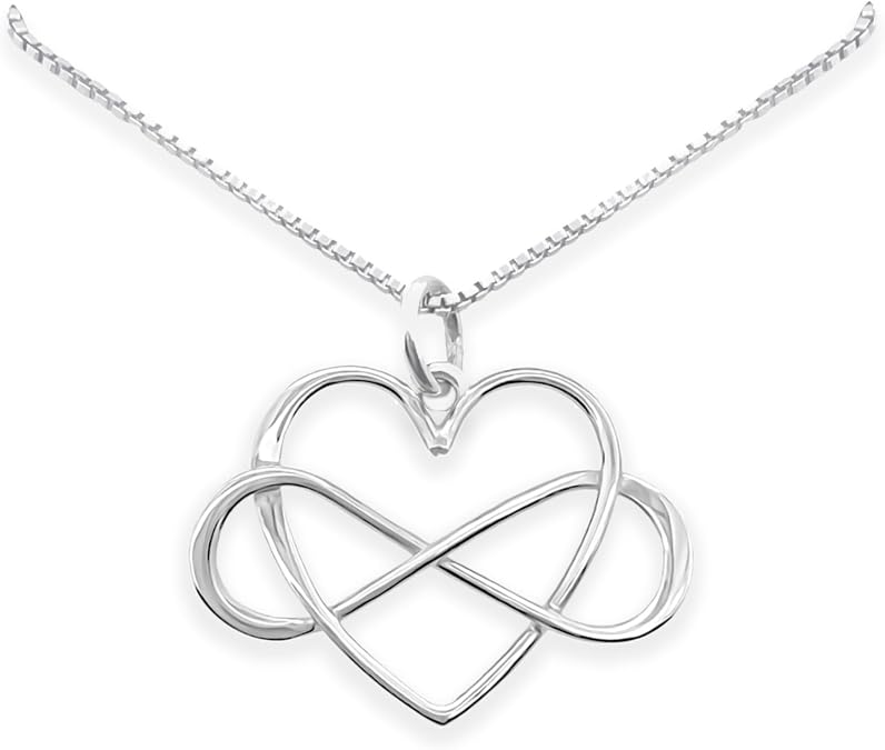 Silver Infinity Heart Necklace for Women, 925 Sterling Infinity Heart Pendant Necklace (18 inches plus 2-inch extender)