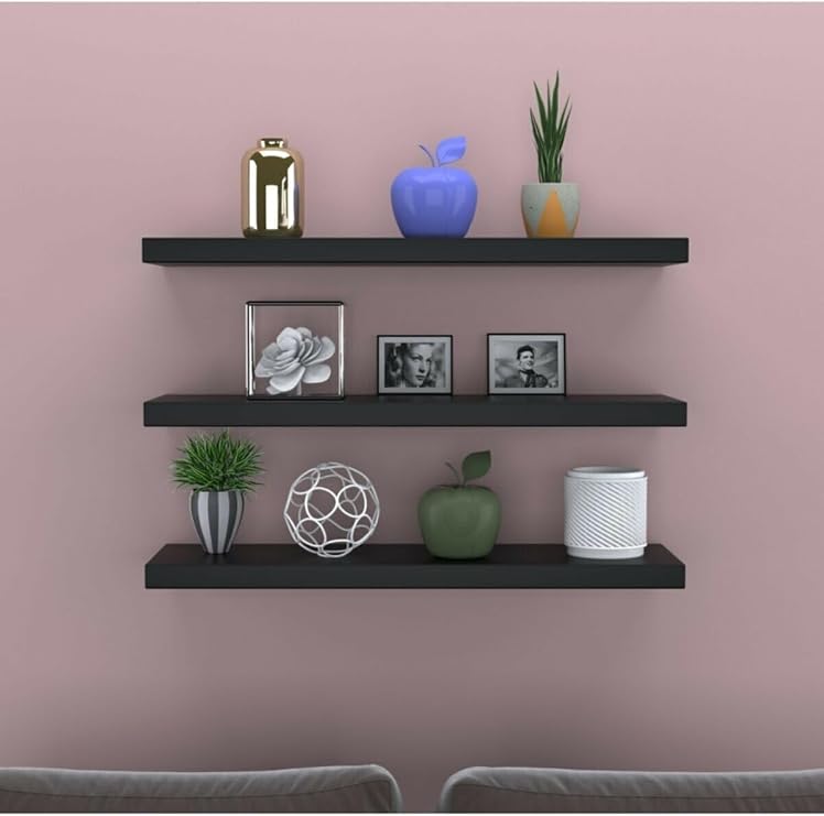 Modern Duvar Rafı 3 Lü Set Gizli Raf (50-50-50) (Siyah)