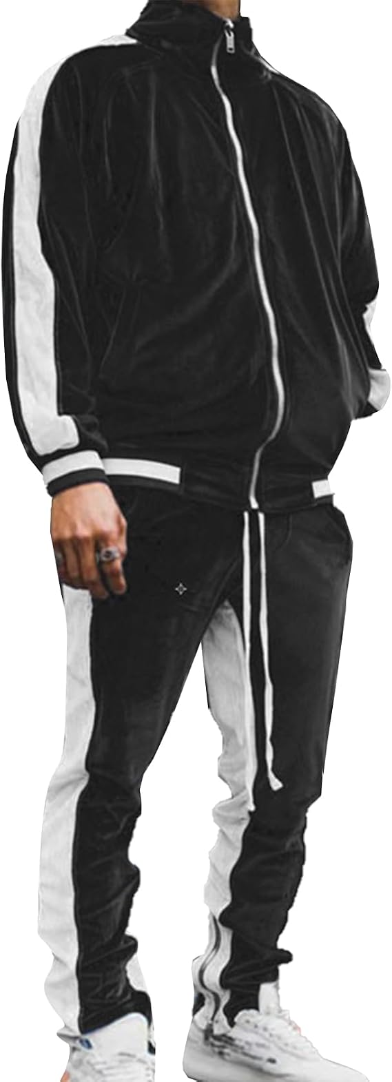 Mens Velour Tracksuit 2 Piece Sweatsuit Set Long Sleeve Velvet Zip Sport Jacket Jogging Pant Athletic Outfits