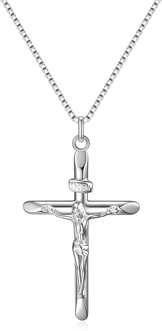 Rnivida 925 Sterling Silver Crucifix Pendant Necklace for Women, Jesus Christ on INRI Cross Necklace