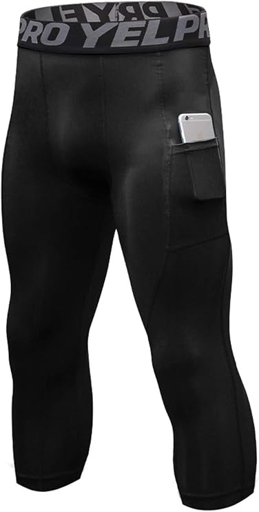 Yuerlian Men's 3/4 Compression Pants Cool Dry Capri Shorts Baselayer Leggings Tights Workout Running Sports Tights