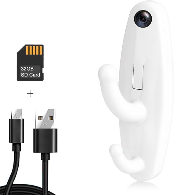 1080P Body Camera with 32GB SD Card, Mini Video Recorder Security Nanny Cam with Motion Detetion,Small Video Indoor Security Camera for Home/Office/Pet Monitor,No WiFi Needed No Audio-White
