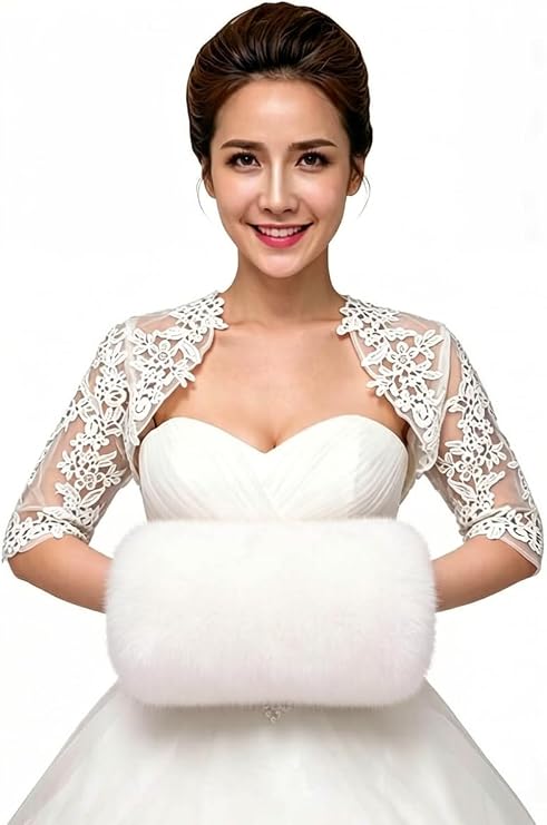 Women's Winter Faux Fur Hand Muffs Bridal Cold Arm Warmers for Bride Wedding Party