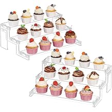 Lifewit Cupcake Stand, Perfume Cologne Organizer, Tool-Free Assembly, Display Riser, Spice Rack, Figurine Holder, Makeup Storage, Room Decor, Party Decorations, Clear, 12 3 Tier, 2 Pcs