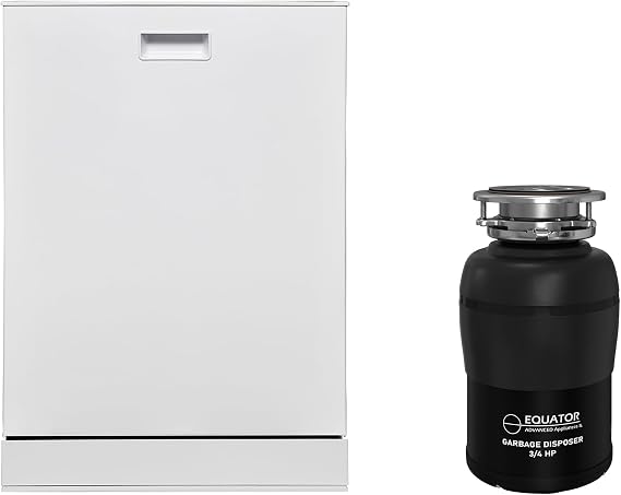 Equator 24 in Dishwasher 15 place QUIET 110V E-Star ADA+3/4 HP Garbage Disposer (White)