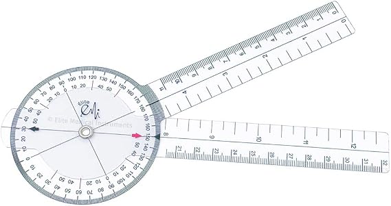 EMI 8 Inch Round Goniometer 360 Protractor for Joint Angle & Range of Motion Measurement, Clear Plastic ISOM Calibrated Scale - EGM-421