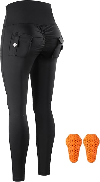 WOSAWE Women's Motorcycle Yoga Leggings with Removable Knee Pads Butt Lifting Cargo Pants