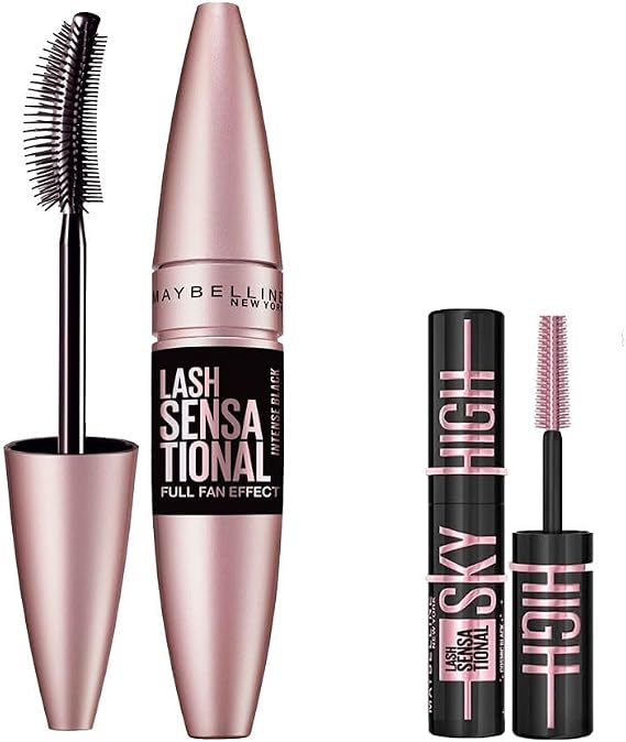 Maybelline New York Lash Sensational Yelpaze Etkili Intense Black Maskara - Ekstra Siyah 9.5 ml & Mini Lash Sensational Sky High Cosmic Black Maskara Makyaj Seti