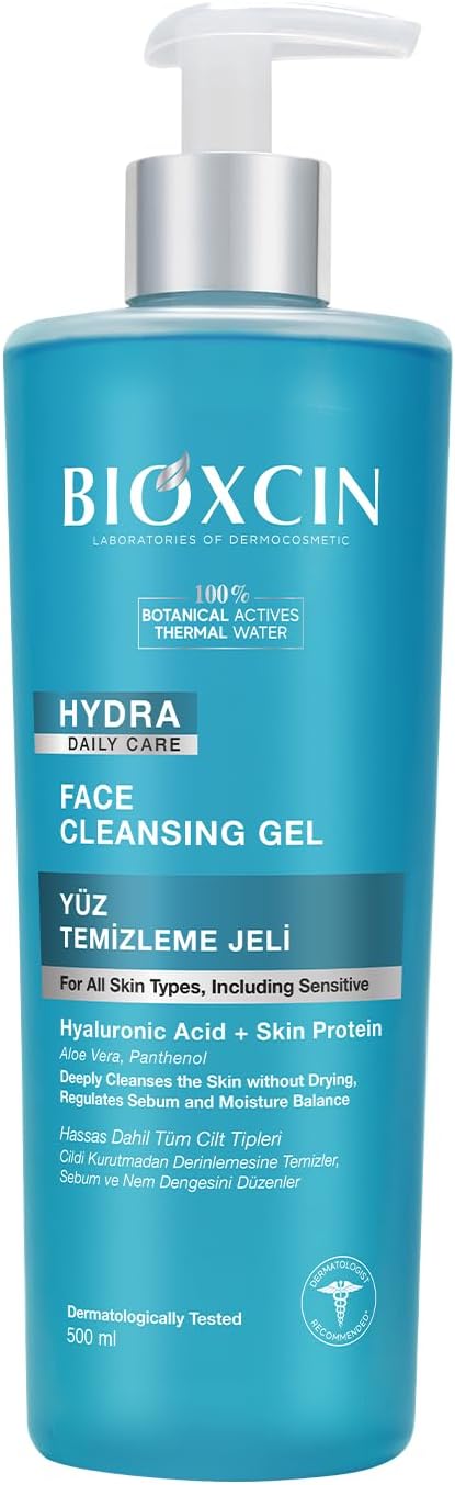 Bioxcin Hydra Yüz Temizleme Jeli – Hyalüronik Asitli, İpek Proteinli, Aloe Vera ve Pantenol İçerikli, Hassas Ciltler İçin, 500 ml