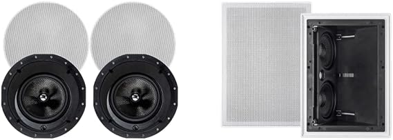 Monoprice 2-Way Carbon Fiber in-Ceiling Speakers (8-Inch, Pair) 2-Way Carbon Fiber in-Wall Surround Speaker (Dual 5.25 Inch, Single) - Alpha Series Black