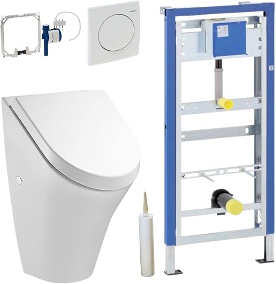 Geberit Duofix Basic Urinal Element + Urinal + Push Plate Samba Complete Set with Lid