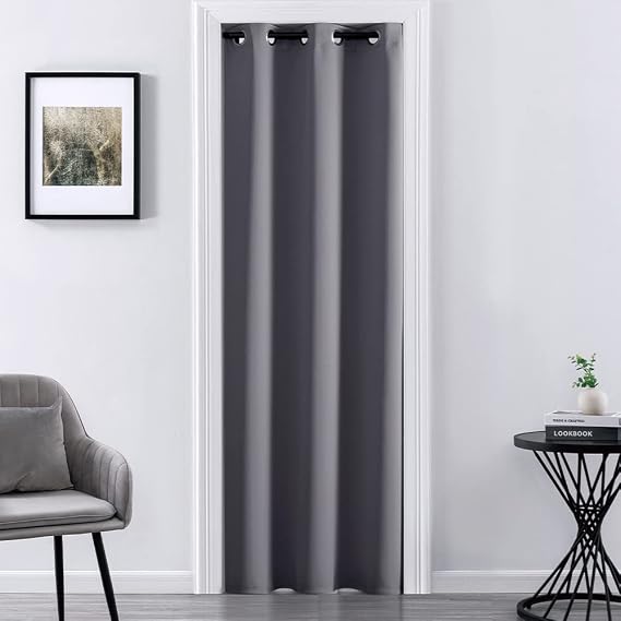 XTMYI Door Curtain for Doorways, Blackout Privacy Easy Install Thermal Grommt Panel, Dark Grey Closet Curtain for Open Closet, 34 W x 80" L