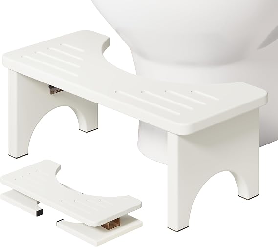 Bamboo Toilet Stool Squat Adult, Foldable Squatting Potty for Adults, White