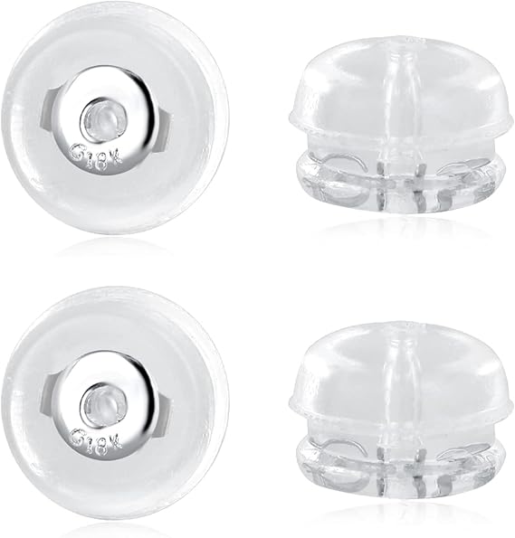2 Pairs Silicone Earring Backs for Stud Replacement,14K Real White Gold