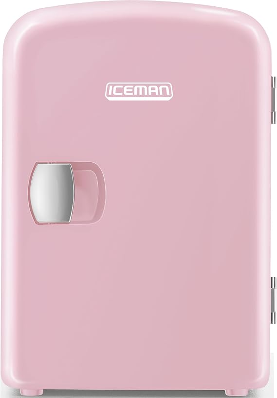 Chefman - Iceman Mini Portable Pink Personal Fridge Cools Or Heats & Provides Compact Storage For Skincare, Snacks, Or 6 12oz Cans W/ A Lightweight 4-liter Capacity To Take On The Go, Pink