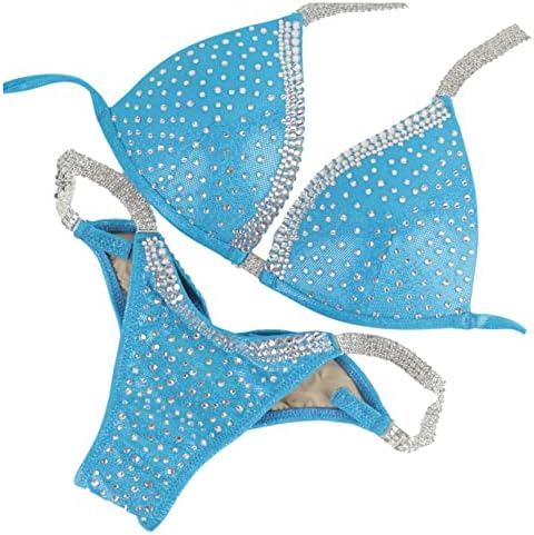 Turquoise Competition Bikini Suit for Women NPC IFBB Crystal Bodybuilding Posing Suit
