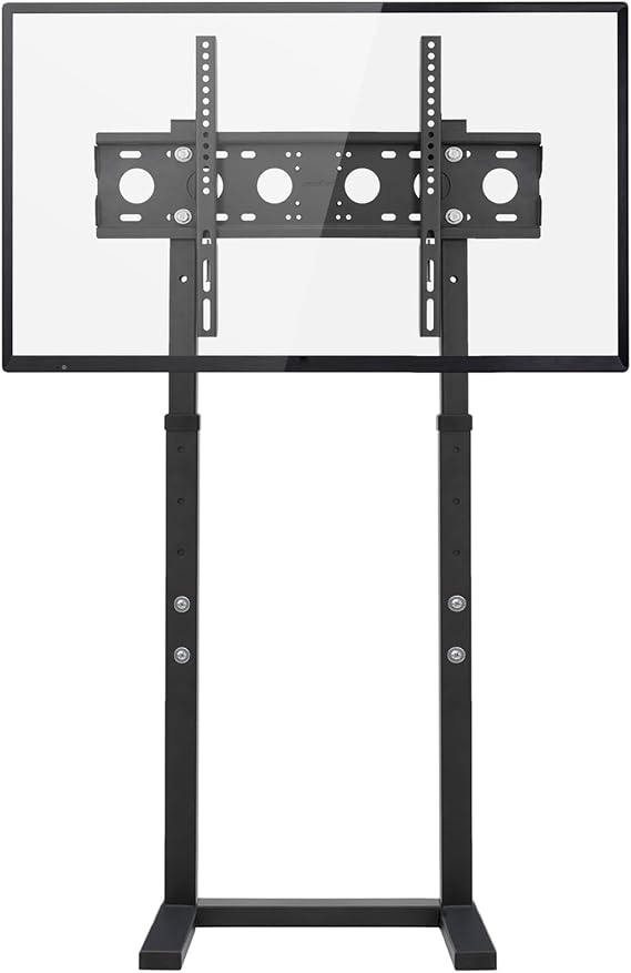 unho Against The Wall TV Stand Floor for 32-65 inch TVs No Drilling | Vesa 600x400mm up to 88lbs Standing Mount Height Adjustable Bracket for TV Bench Compatible Flat Panel LED LCD Screens (Black