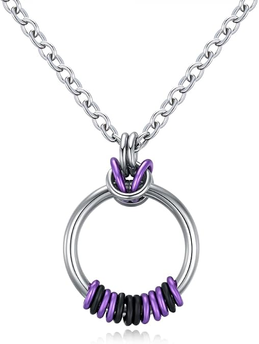 callie Personalized Morse Code Necklace - Custom Message Text on Anodized Circle Collars, Stainless Steel Morris Code Necklace, Birthday Anniversary Jewelry Gifts for Women