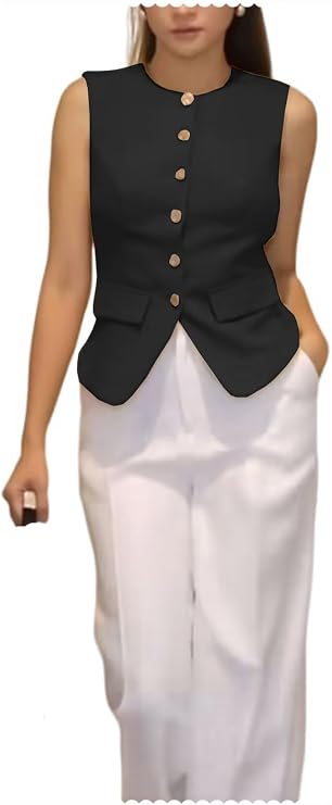 Women's Button-Down Suit Vest Sleeveless Waistcoat