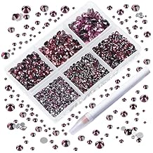 AD Beads 4300 Pieces Flat Back Nail Art Rhinestones Round Beads 6 Sizes (2-6.5mm) with Storage Organizer Box,Rhinestones Picking Pen for Nail Art Phone Decorations Crafts DIY (Amethyst)