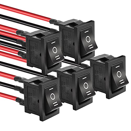 QTEATAK KCD1-01 OnOffOn Pre-Wired 3-Pin 3-Position Snap 10A125V, 6A250V Boat Rocker Switch - 5 Pack