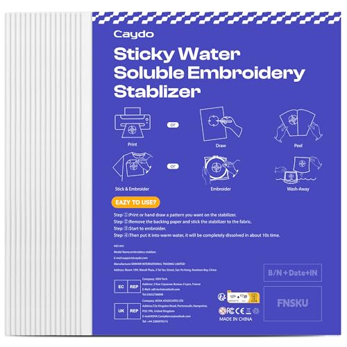 Caydo 15Pcs Water Soluble Embroidery Stablizer, 8.5x11 Printable Paper Stablizer Adhesive Wash Away Sewing Stablizer for Hand and Machine Embroidery