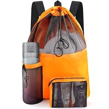 HOHOM Mesh Backpack, Waterproof Mesh Drawstring Bag for Men, Women - Large Swim Bag for Swimming Gear, Gym Accessories (Orange)