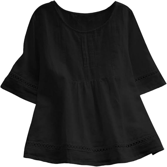 Womens Round Neck Half Sleeve Top T Shirt Solid Color Top Half Sleeve Splicing Shirt Large Womens Shirts and