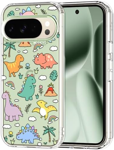 MOSNOVO Case for Google Pixel 10 Pro XL, [Buffertech 6.6ft Military-Grade Drop Protection] [Anti Peel Off Tech] Clear TPU Bumper Phone Case Cover Design - Dinosaur Land