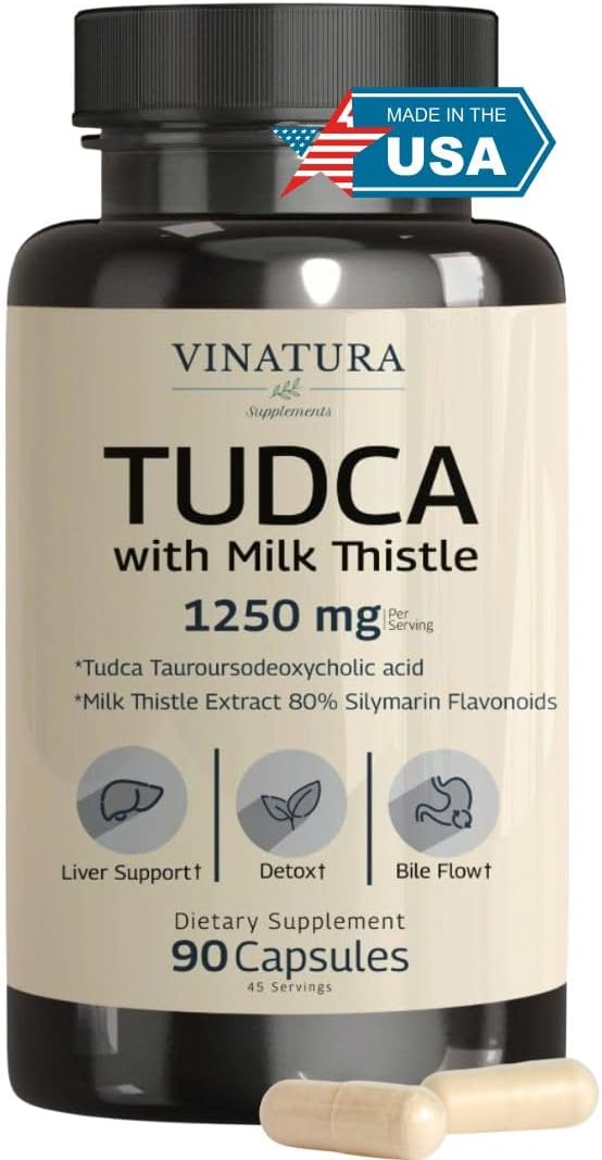 VINATURA TUDCA Milk Thistle 1250mg - Tudca Supplement, Tudca Bile Salts, Liver Support, Gallbladder Supplements, Bile Salts Supplement - 90 Capsules