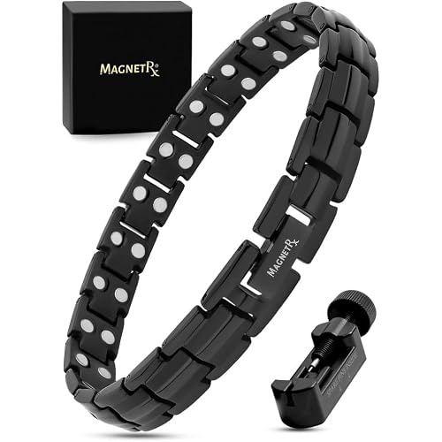 MagnetRX Womens Ultra Strength Magnetic Bracelet Effective Titanium Magnetic Bracelets for Women Adjustable Length with Sizing Tool for Perfect Fit Black