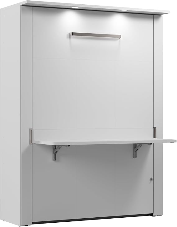 Bestar Full Murphy Bed with Desk, White, Lumina, 61W