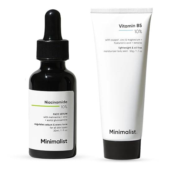 Minimalist Oily Skincare Duo | Serum, Moisturizer | 10% Niacinamide Serum, 10% Vitamin B5 Moisturizer
