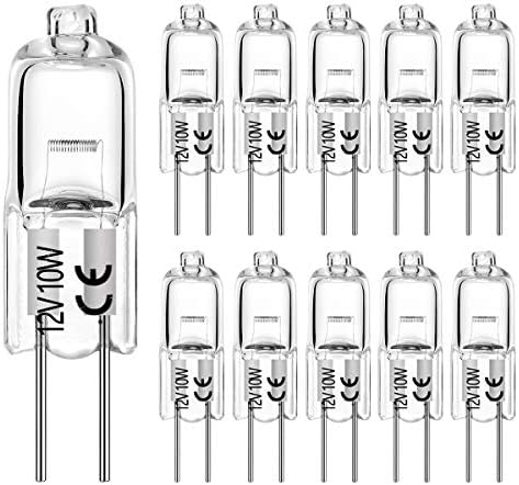 BOGAO G4 Halogen Bulb T3 10 Watt 120lm G4 Bi-Pin Bulb ACDC12 Volt for Under Cabinet Puck Light, Chandeliers, Track Lighting,10W 12V Warm White 2700K 10 Pack