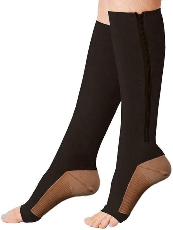 Zippered Medical Compression Socks (2 Pair) Open Toe Support Zipper Stocking