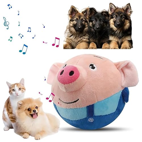 HISKI Active Moving Pet Plush Toy, 2024 Interactive Dog Toys Talking Moving Dog Ball Toy Washable Cartoon Pig Plush Sound Electronic Herding Ball for Dogs Shake Bounce Boredom Toys for Dog, Cats