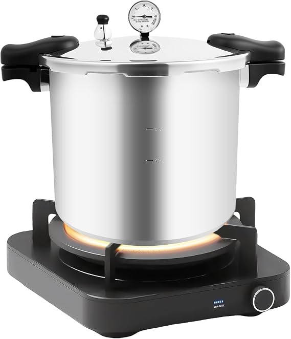 23Qt Pressure Cooker, Aluminum Pressure Canner Explosion-Proof Cookware with Anti-scald Handle and Pressure Dial Gauge, Pressure Canner and Cooker for Gas Stoves, Electric Ceramic Stoves