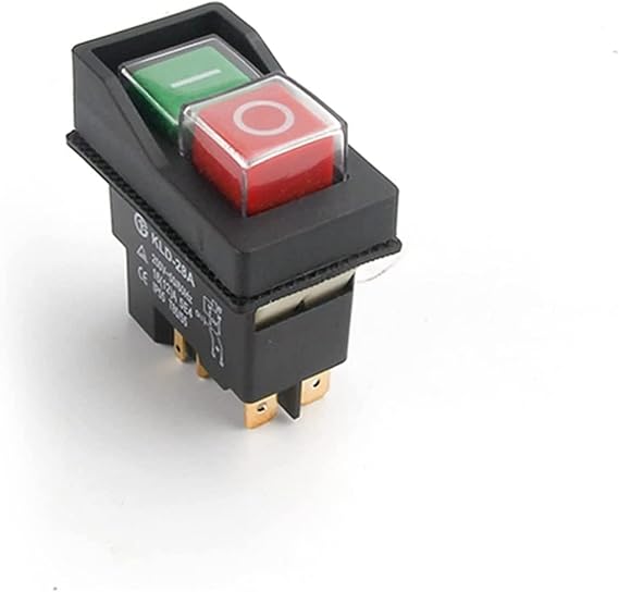 Power Switch Button 1PC AC250V 16A Waterproof Electromagnetic Push Button Switch 4/5Pin KJD17 KLD-28ACK-21 220-240V Protection Starter Safety Switch(Color:4 Pins)