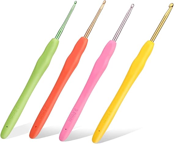 SHWAKK Ergonomic Crochet Hook, Aluminum & Rubber Handle, 2.0-3.5mm, 9pcs Set